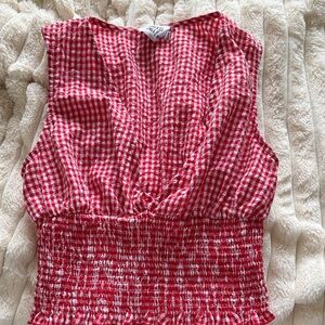 Princess Polly Red Gingham V-Neck Smocked Tank